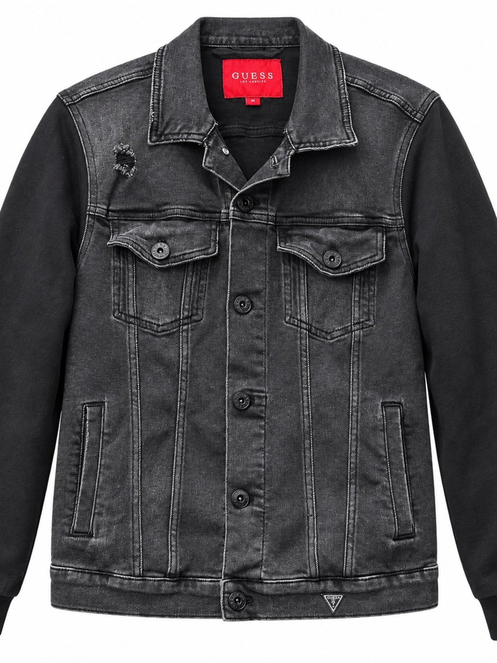 GUESS Black Two-Tone Distressed Denim Jacket